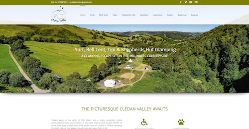 Website Design Carno near Newtown for Cledan Valley Glamping Holidays